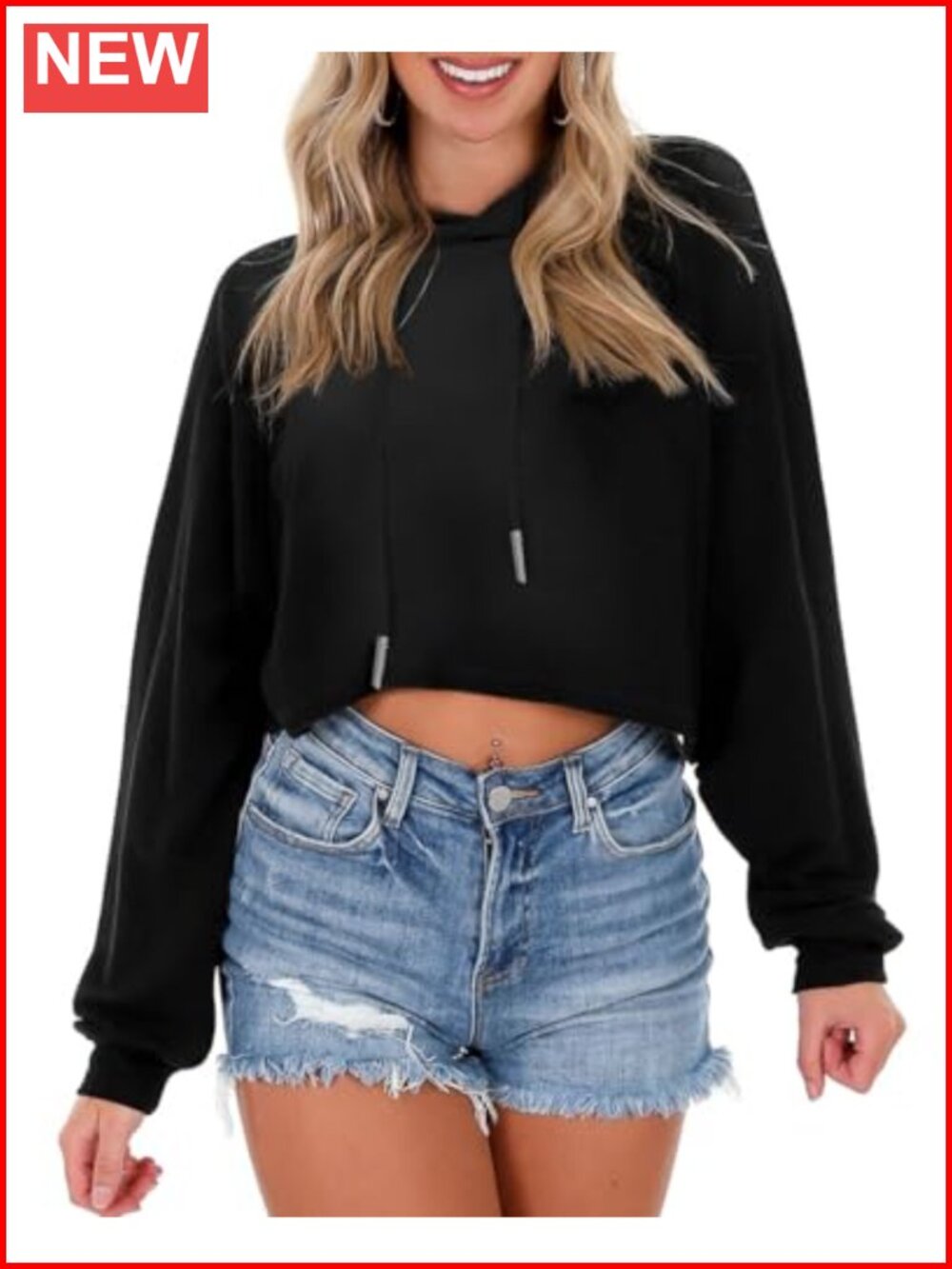 Cropped Drawstring Hoodie Long Sleeve Workout Top Sweatshirt